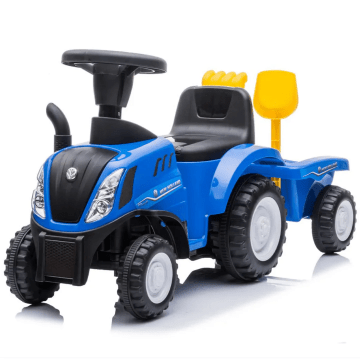 Trator de passeio New Holland com reboque azul